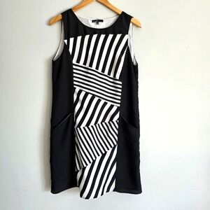 Abstract Optical Print Shift Dress Black White Stripe by C. Luce Size M